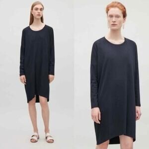 COS Jersey Knit Long Sleeve Dress Silk Back Contrast Panel Black Size Medium